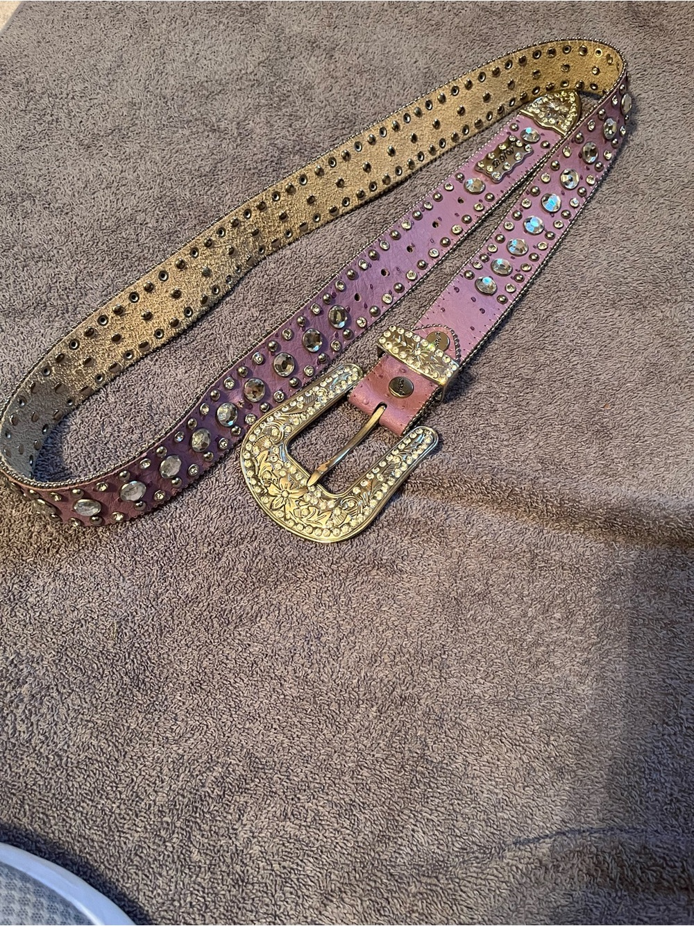 Rhinestone-Studded Western Belt light purple 47”
